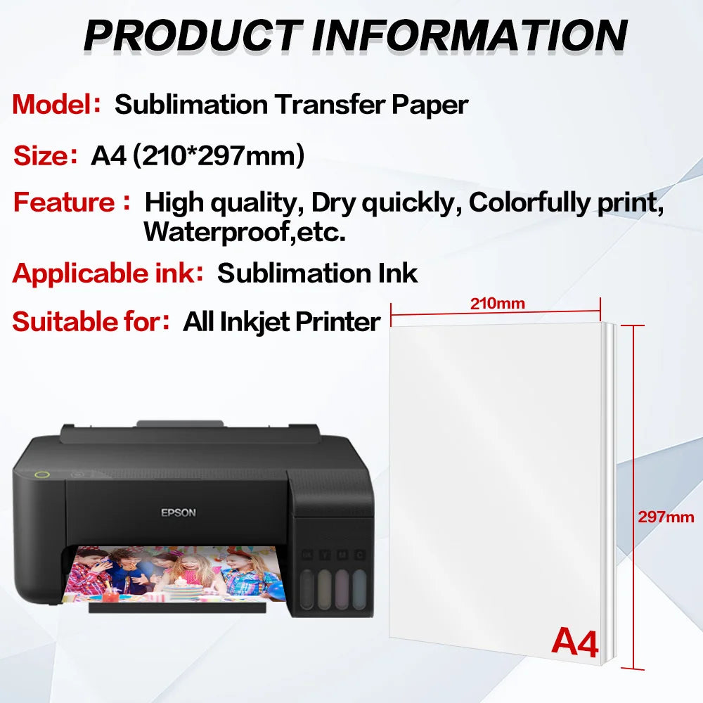 10 Sheets A4 Sublimation Heat Transfer Paper Print Iron on Fabric Clothes T-shirt for Inkjet Printer Polyester Cotton Phone Case