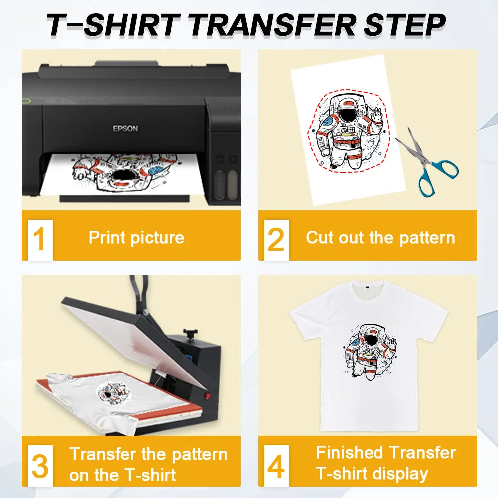 10 Sheets A4 Sublimation Heat Transfer Paper Print Iron on Fabric Clothes T-shirt for Inkjet Printer Polyester Cotton Phone Case