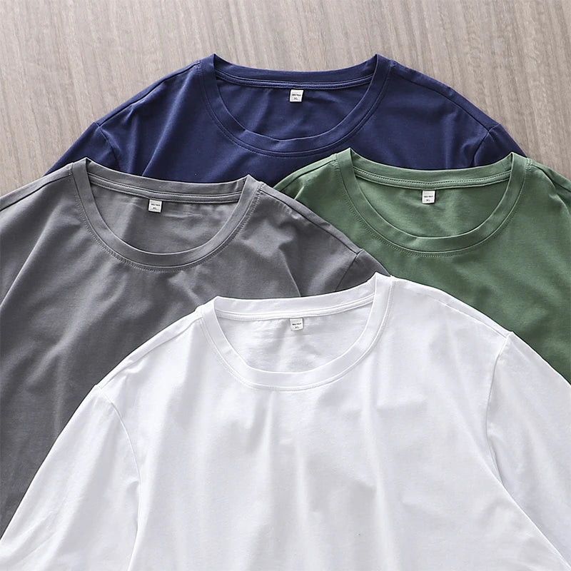 Dukeen Summer Thin Ice Silk T-Shirt for Men Crew Neck Short Sleeve Casual Soft Fitness Tops Plain Modal Cotton Oversized Tees
